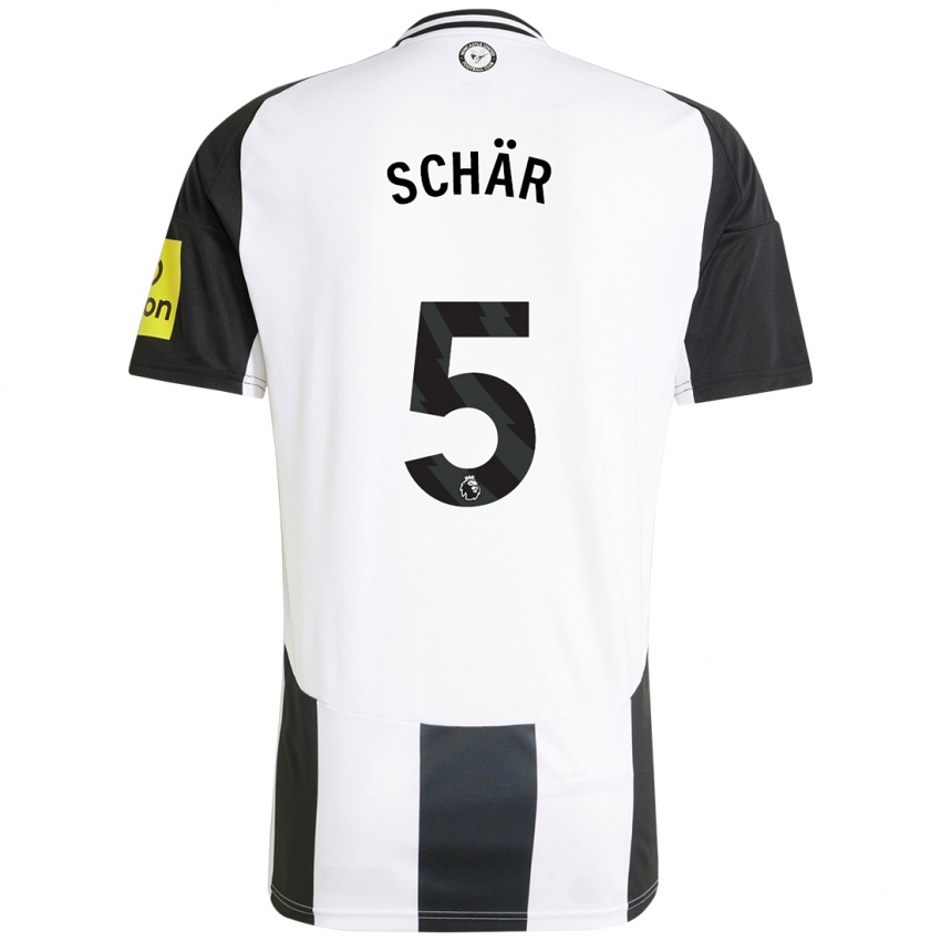 Mulher Camisola Fabian Schär #5 Preto Branco Principal 2024/25 Camisa