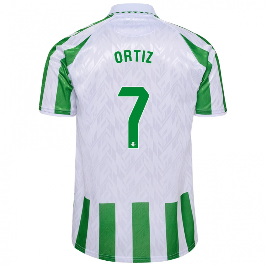 Mulher Camisola Ángel Ortiz #7 Riscas Brancas Verdes Principal 2024/25 Camisa