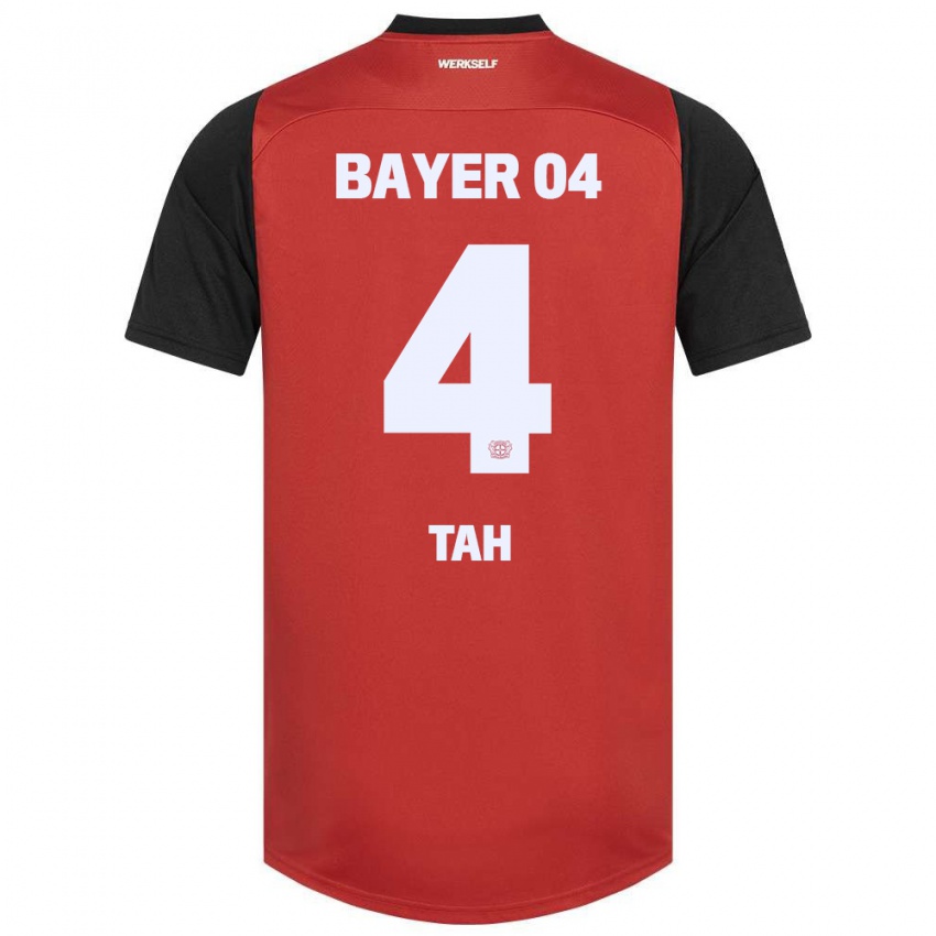 Mulher Camisola Jonathan Tah #4 Vermelho Preto Principal 2024/25 Camisa