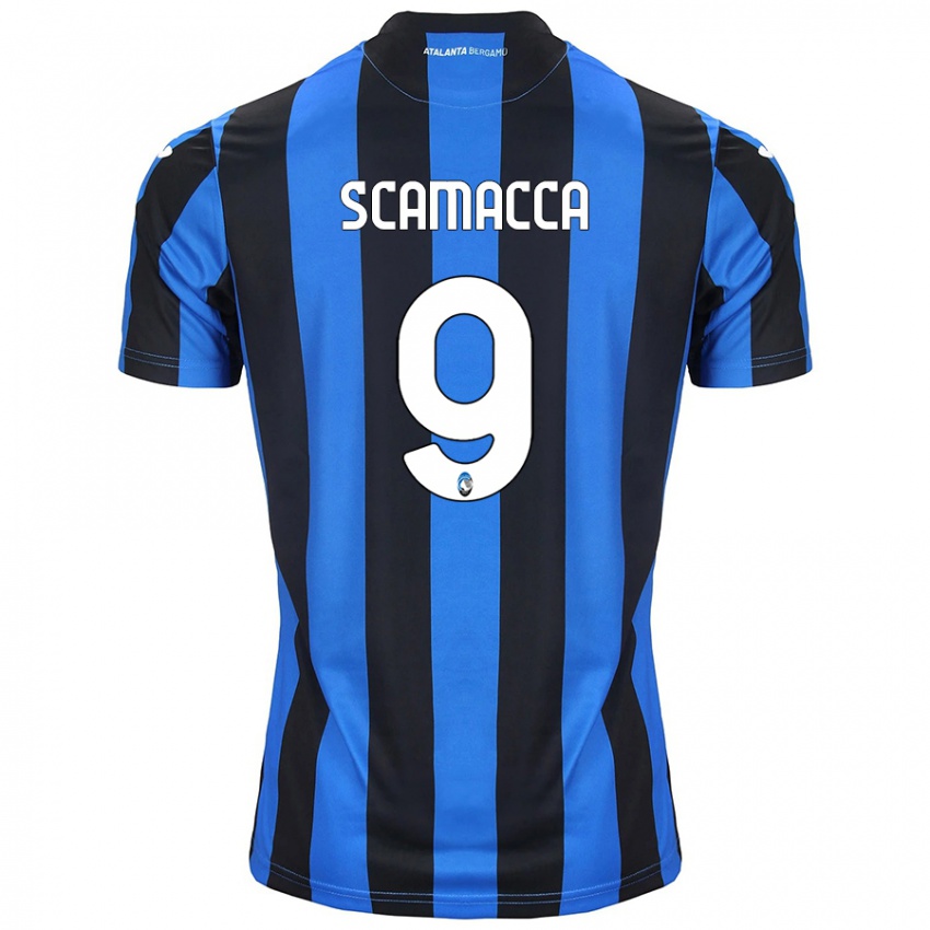 Criança Camisola Gianluca Scamacca #9 Azul Preto Principal 2024/25 Camisa