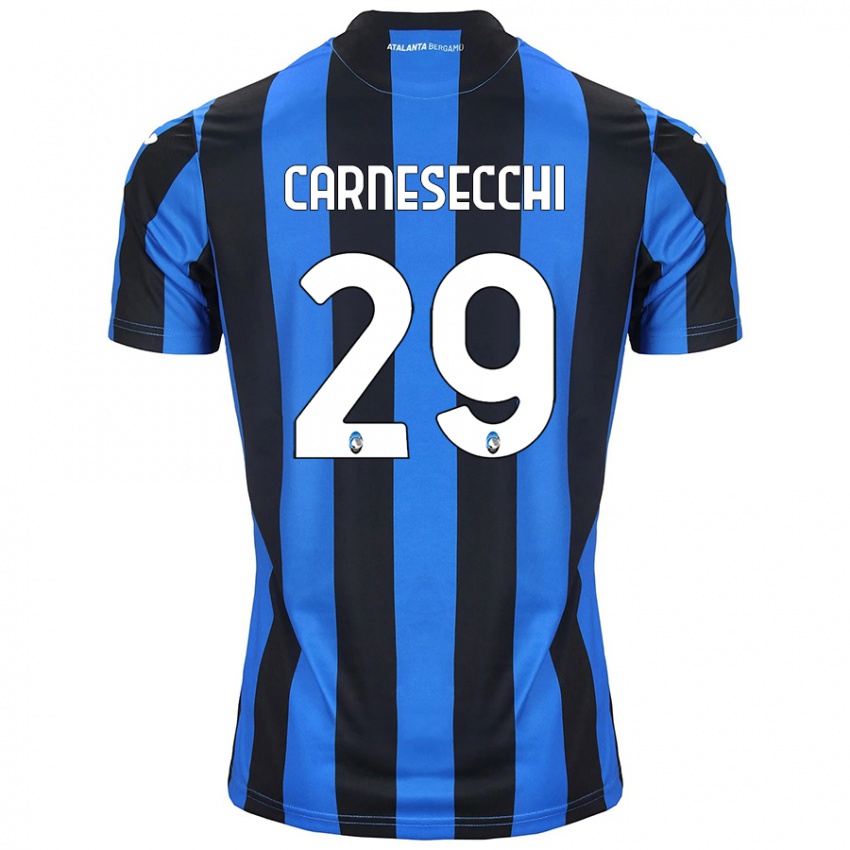 Criança Camisola Marco Carnesecchi #29 Azul Preto Principal 2024/25 Camisa