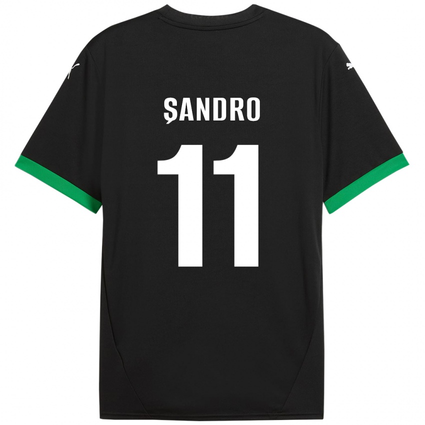 Criança Camisola Denis Șandro #11 Preto Verde Escuro Principal 2024/25 Camisa