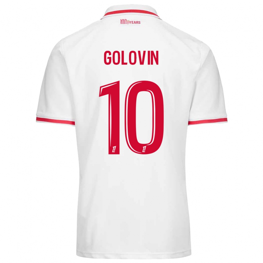 Criança Camisola Aleksandr Golovin #10 Vermelho Branco Principal 2024/25 Camisa