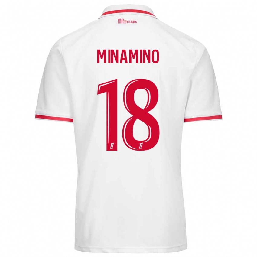 Criança Camisola Takumi Minamino #18 Vermelho Branco Principal 2024/25 Camisa