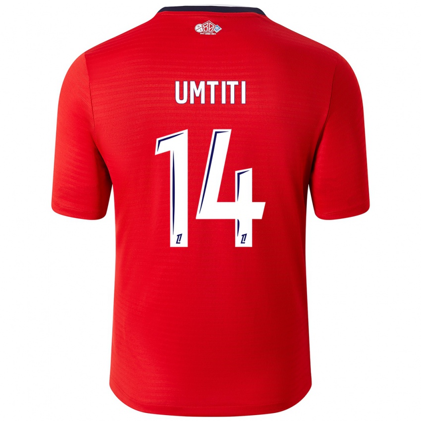 Criança Camisola Samuel Umtiti #14 Branco Vermelho Principal 2024/25 Camisa