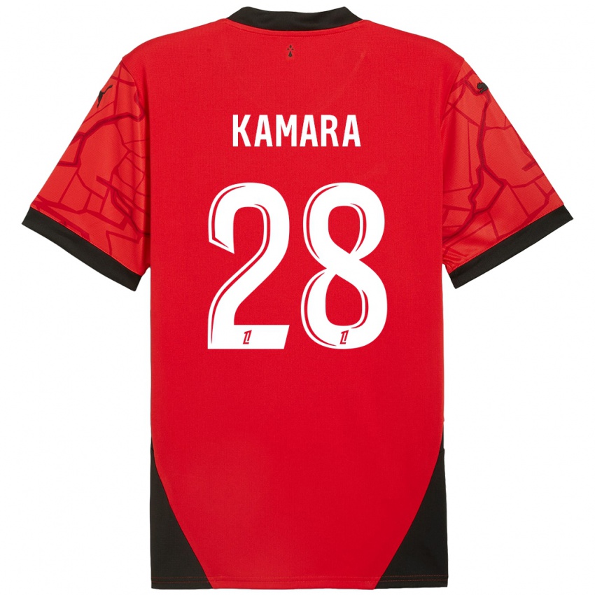 Criança Camisola Glen Kamara #28 Vermelho Preto Principal 2024/25 Camisa