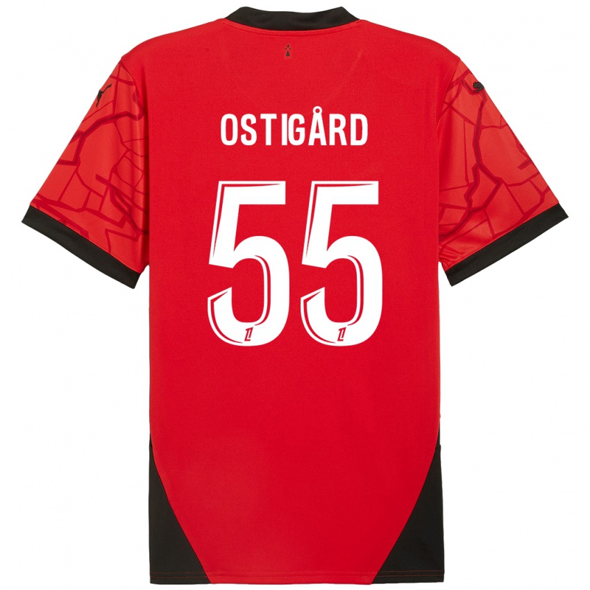 Criança Camisola Leo Ostigard #55 Vermelho Preto Principal 2024/25 Camisa