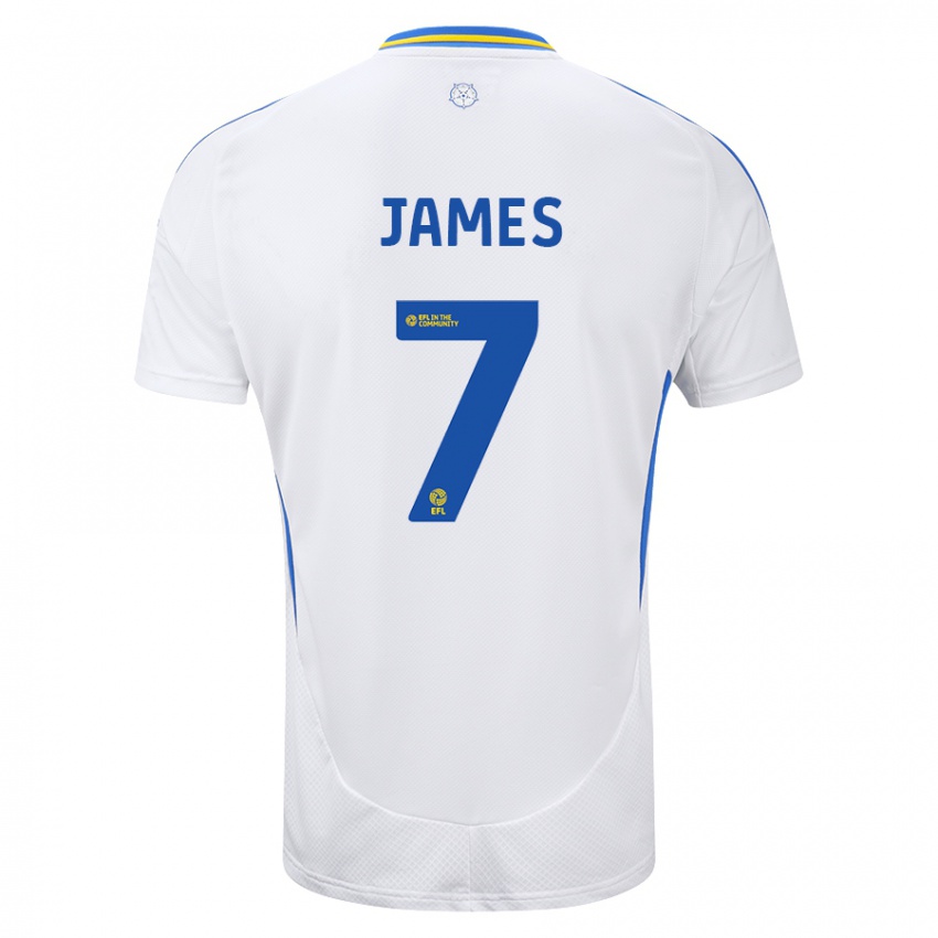 Criança Camisola Daniel James #7 Azul Branco Principal 2024/25 Camisa