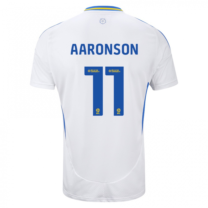 Criança Camisola Brenden Aaronson #11 Azul Branco Principal 2024/25 Camisa