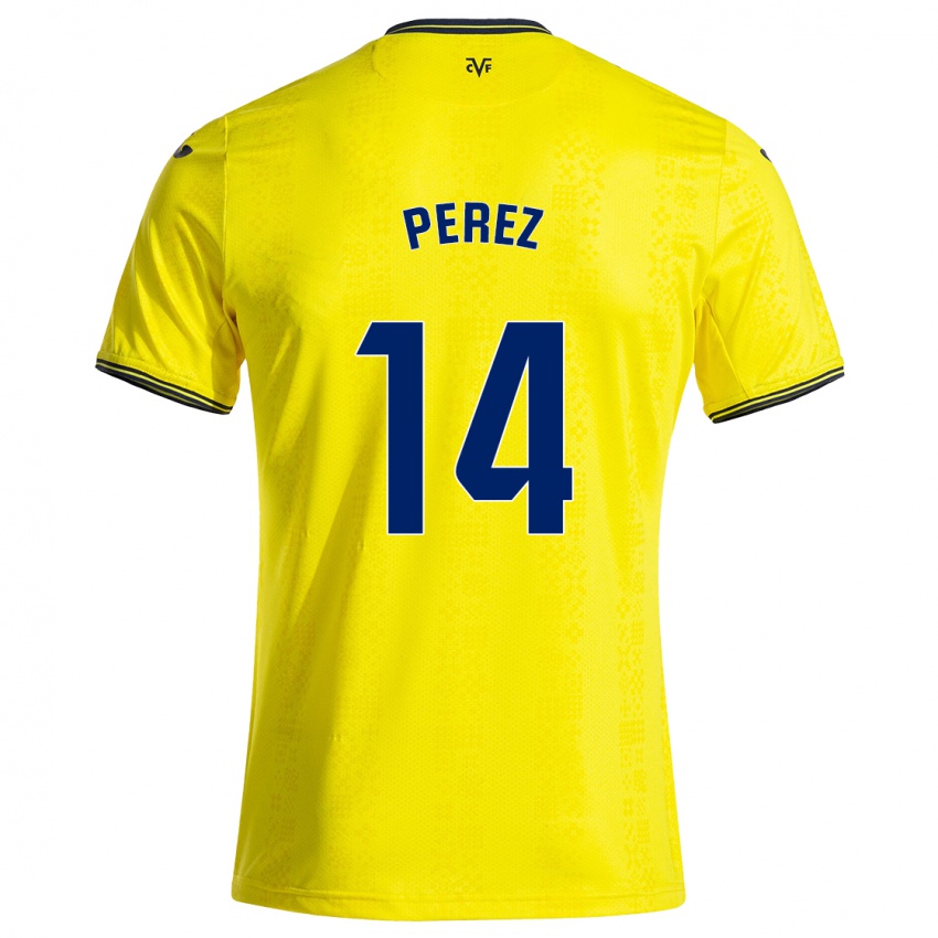 Criança Camisola Nerea Pérez #14 Preto Amarelo Principal 2024/25 Camisa