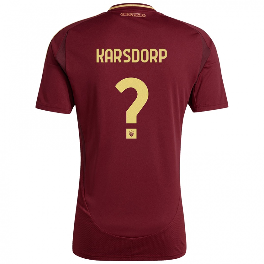 Criança Camisola Rick Karsdorp #0 Ouro Castanho Vermelho Principal 2024/25 Camisa