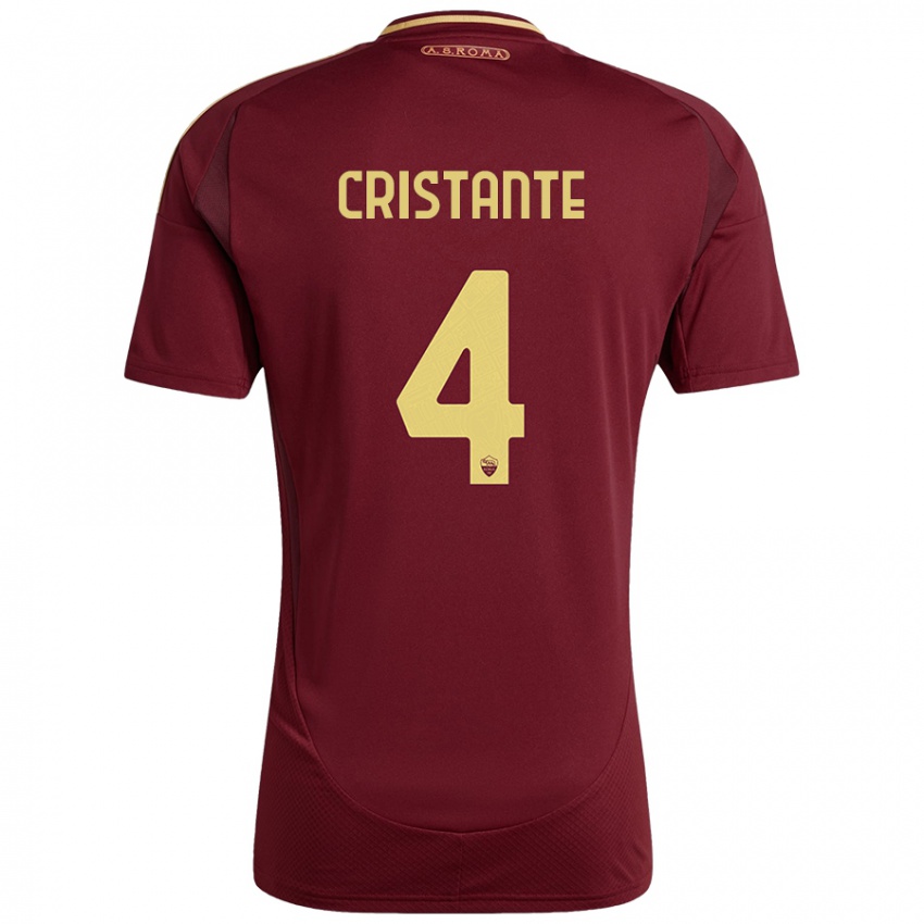 Criança Camisola Bryan Cristante #4 Ouro Castanho Vermelho Principal 2024/25 Camisa