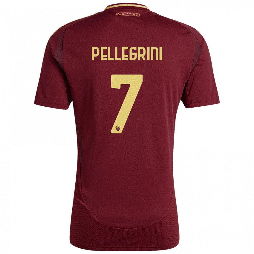 Criança Camisola Lorenzo Pellegrini #7 Ouro Castanho Vermelho Principal 2024/25 Camisa