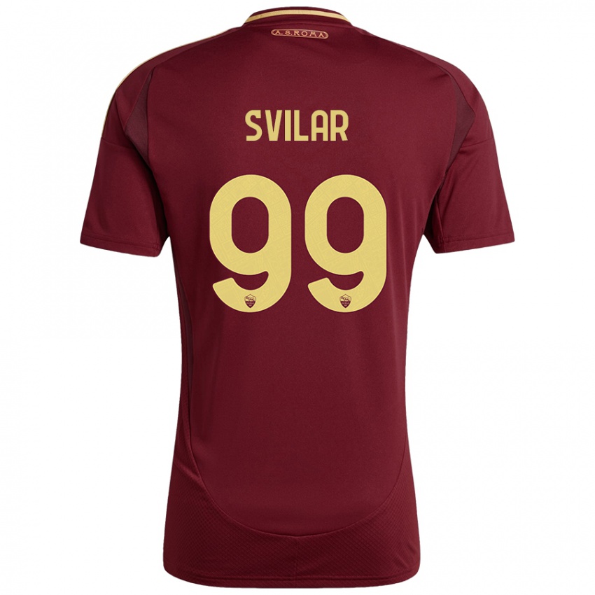 Criança Camisola Mile Svilar #99 Ouro Castanho Vermelho Principal 2024/25 Camisa