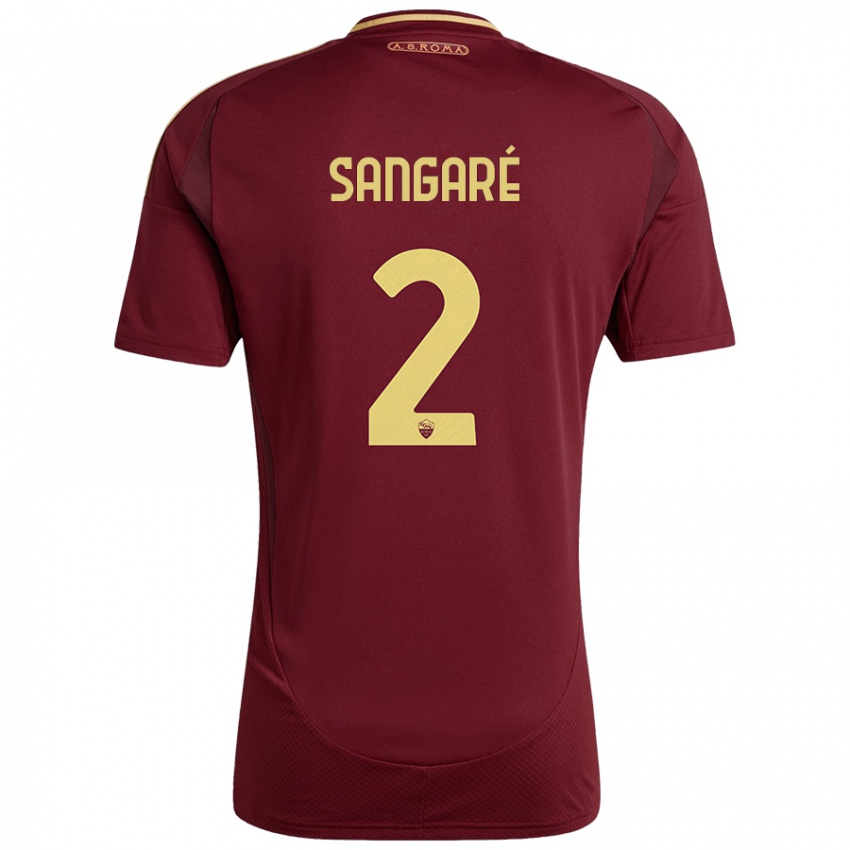 Criança Camisola Buba Sangaré #2 Ouro Castanho Vermelho Principal 2024/25 Camisa