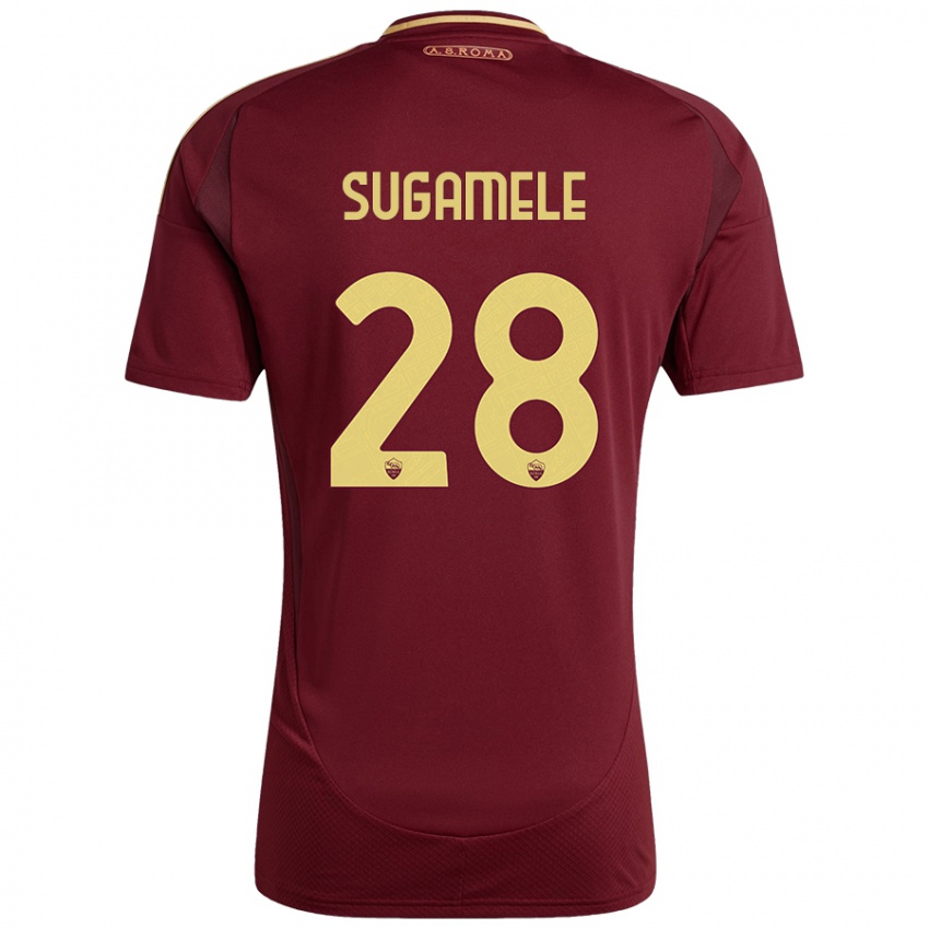 Criança Camisola Alessandro Sugamele #28 Ouro Castanho Vermelho Principal 2024/25 Camisa