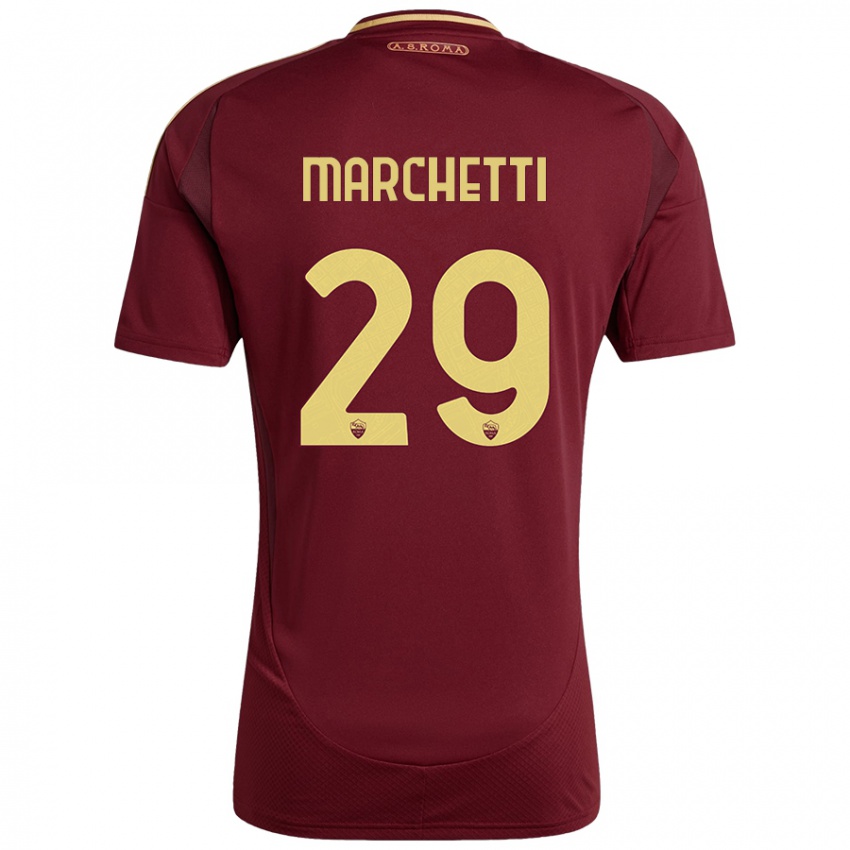 Criança Camisola Tommaso Marchetti #29 Ouro Castanho Vermelho Principal 2024/25 Camisa