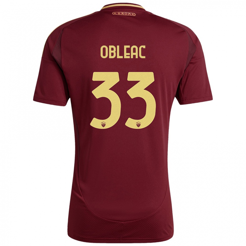 Criança Camisola Matteo Obleac #33 Ouro Castanho Vermelho Principal 2024/25 Camisa