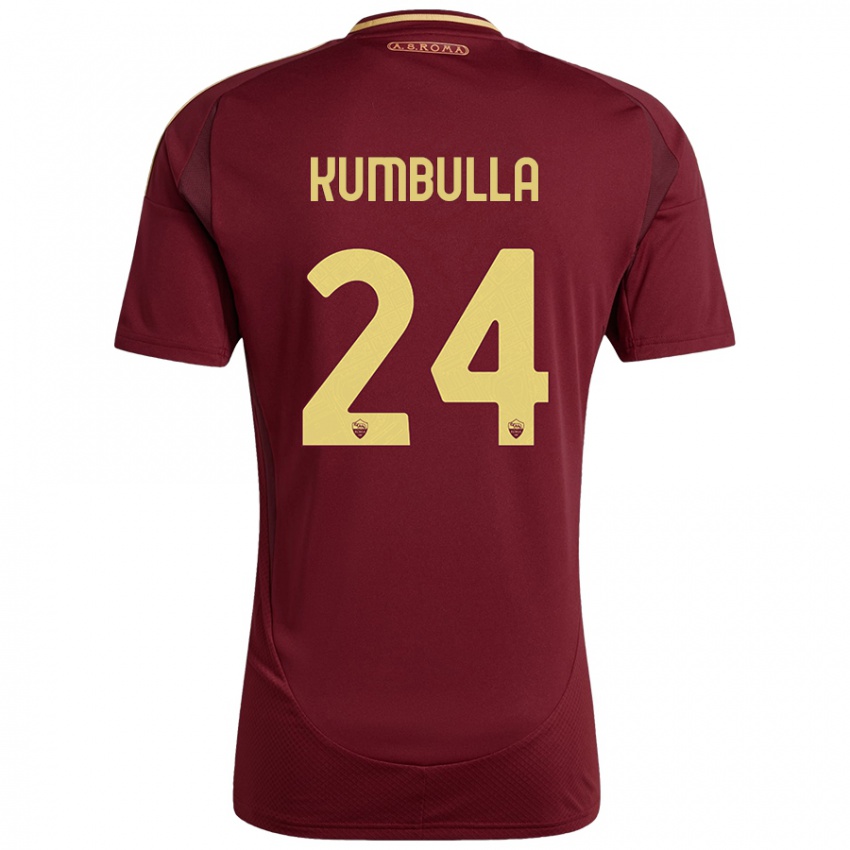 Criança Camisola Marash Kumbulla #24 Ouro Castanho Vermelho Principal 2024/25 Camisa