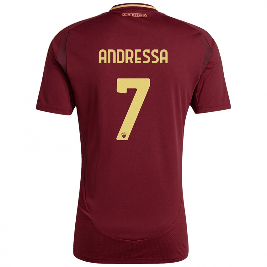 Criança Camisola Andressa #7 Ouro Castanho Vermelho Principal 2024/25 Camisa