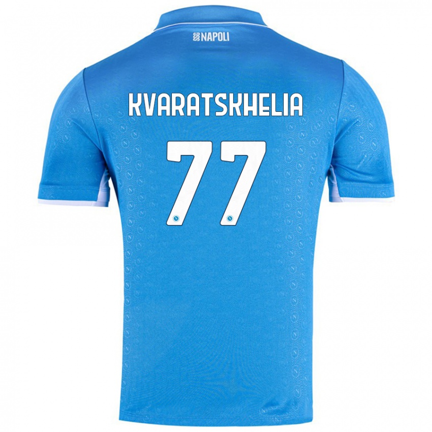 Criança Camisola Khvicha Kvaratskhelia #77 Celeiro Azul Principal 2024/25 Camisa