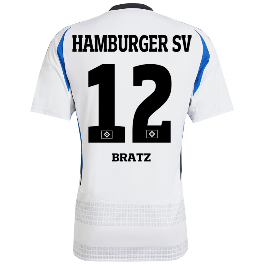 Criança Camisola Julian Brätz #12 Azul Branco Principal 2024/25 Camisa