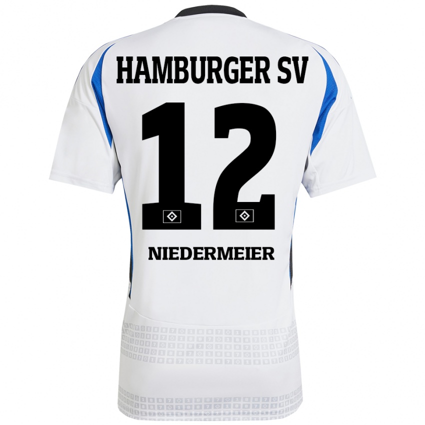 Criança Camisola Philipp Niedermeier #12 Azul Branco Principal 2024/25 Camisa