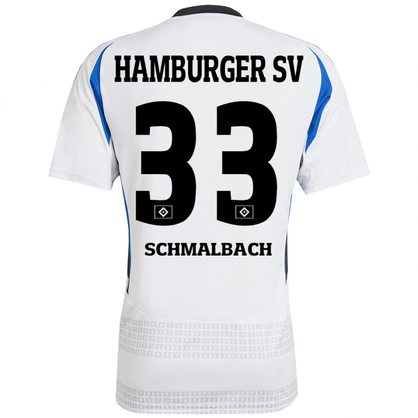 Criança Camisola Sebastian Schmalbach #33 Azul Branco Principal 2024/25 Camisa