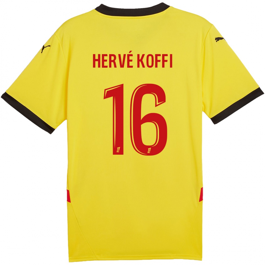 Criança Camisola Hervé Koffi #16 Vermelho Amarelo Principal 2024/25 Camisa