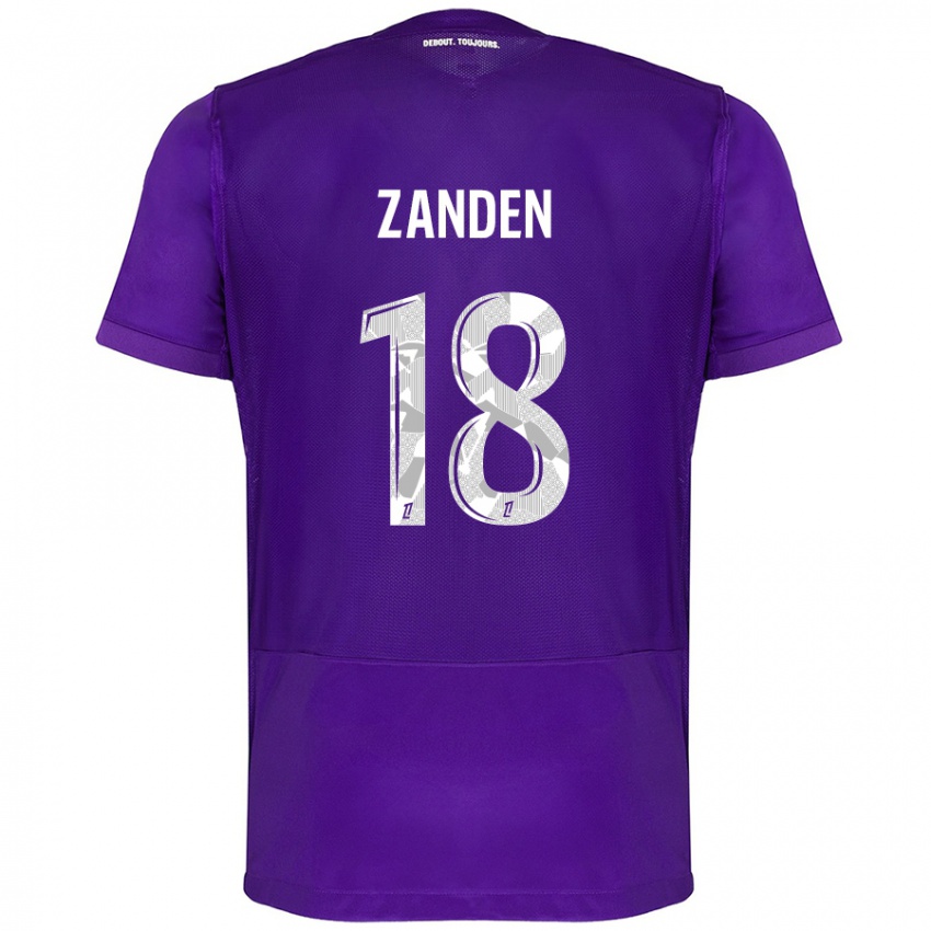 Criança Camisola Oliver Zandén #18 Branco Roxo Principal 2024/25 Camisa