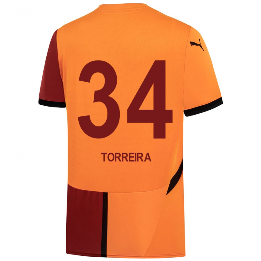 Criança Camisola Lucas Torreira #34 Vermelho Amarelo Principal 2024/25 Camisa