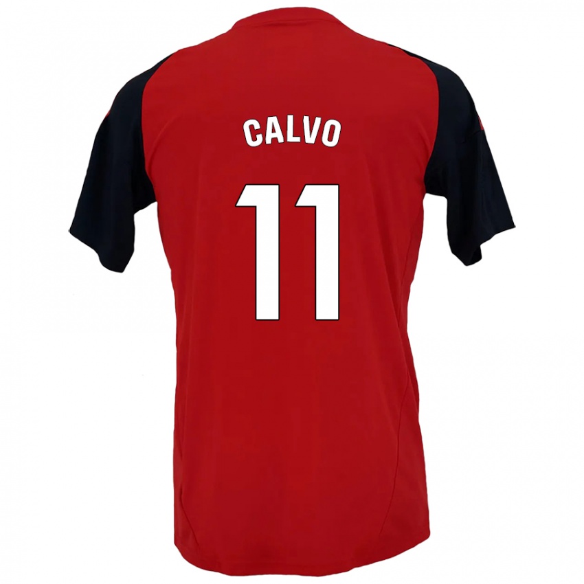 Criança Camisola Álex Calvo #11 Vermelho Preto Principal 2024/25 Camisa