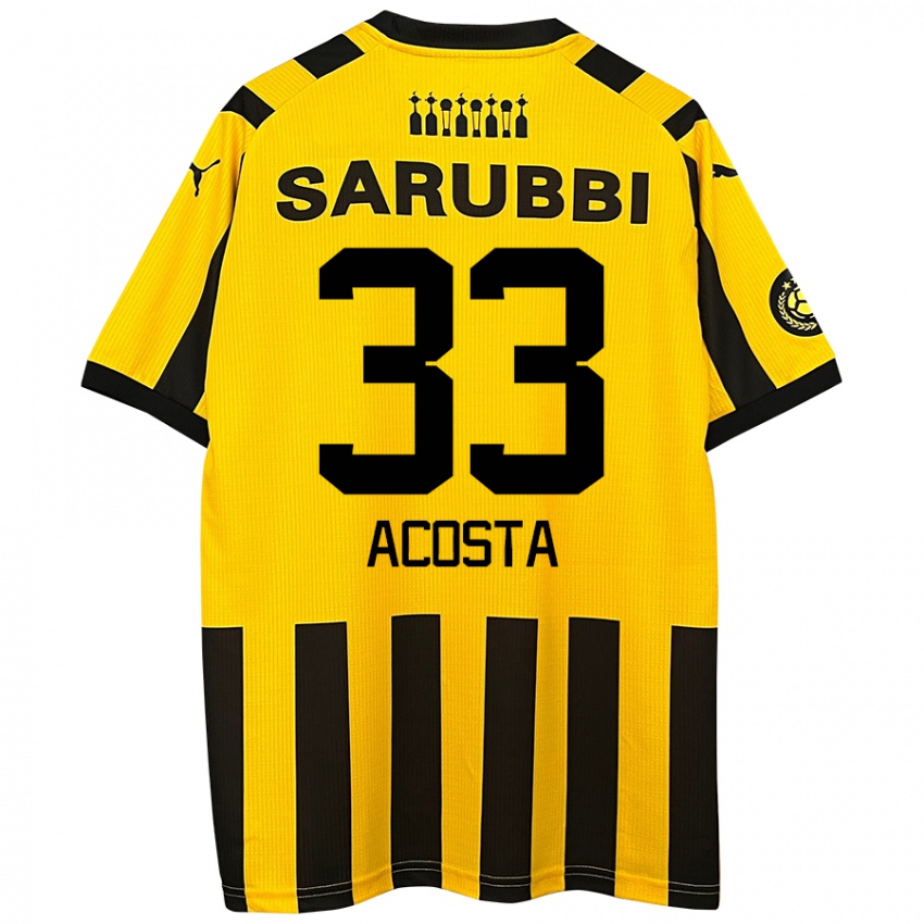 Criança Camisola Nahuel Acosta #33 Preto Amarelo Principal 2024/25 Camisa