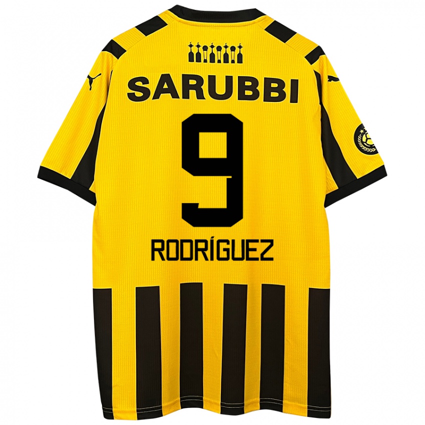 Criança Camisola Agustín Rodríguez #9 Preto Amarelo Principal 2024/25 Camisa