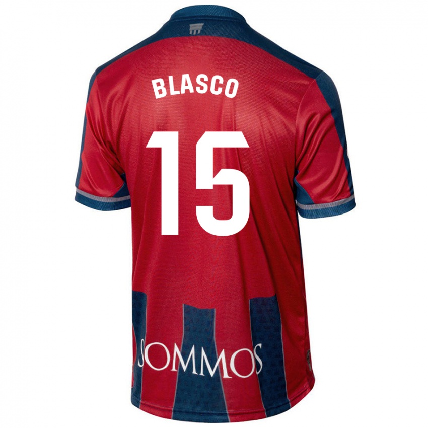 Criança Camisola Jérémy Blasco #15 Azul Vermelho Principal 2024/25 Camisa