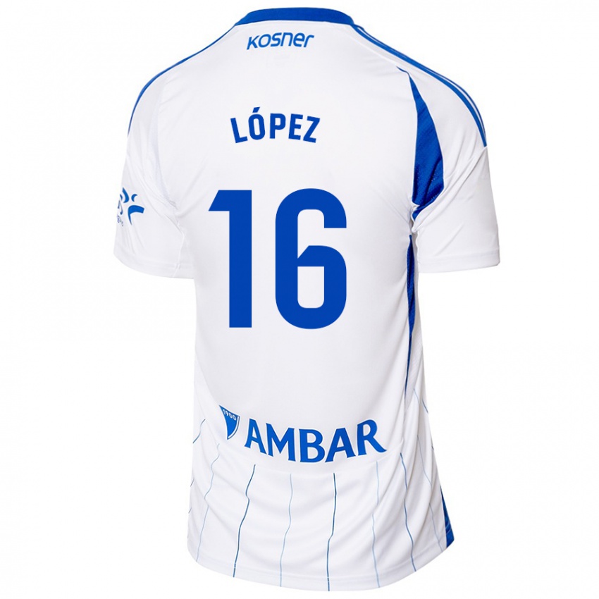 Criança Camisola Juan López #16 Vermelho Branco Principal 2024/25 Camisa