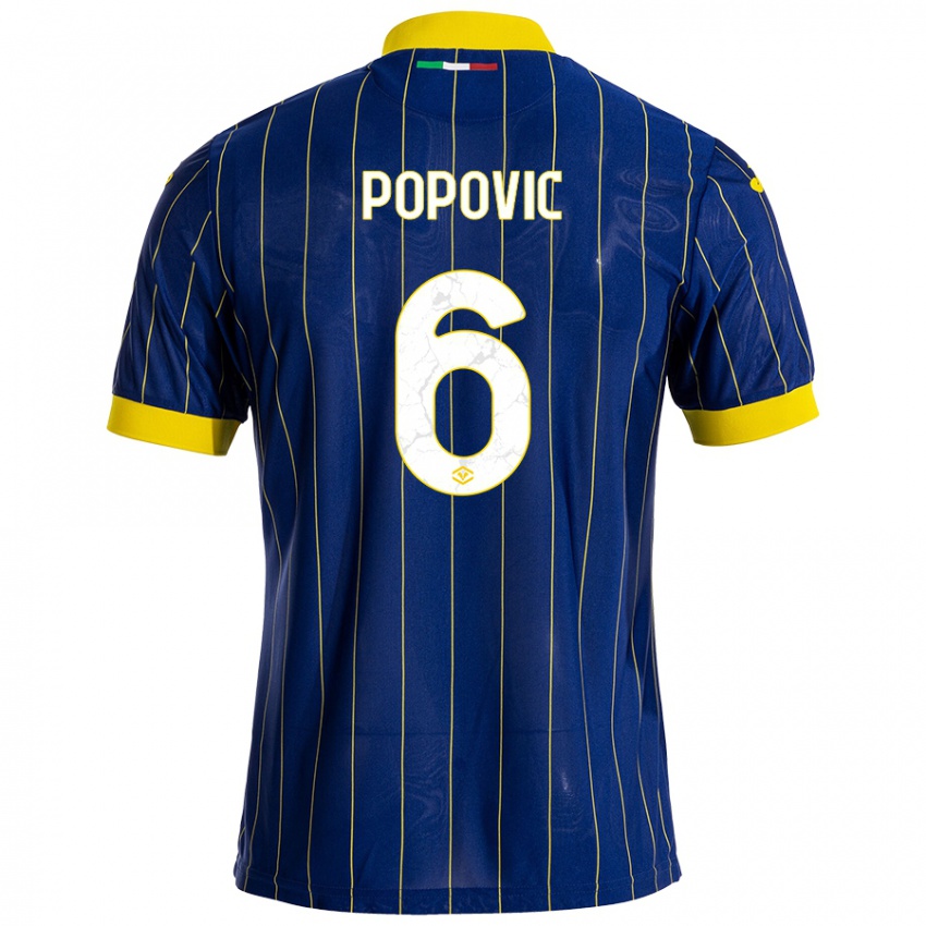 Criança Camisola Andrej Popovic #6 Azul Amarelo Principal 2024/25 Camisa