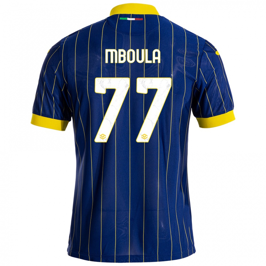 Criança Camisola Jordi Mboula #77 Azul Amarelo Principal 2024/25 Camisa