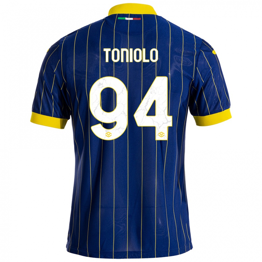 Criança Camisola Giacomo Toniolo #94 Azul Amarelo Principal 2024/25 Camisa