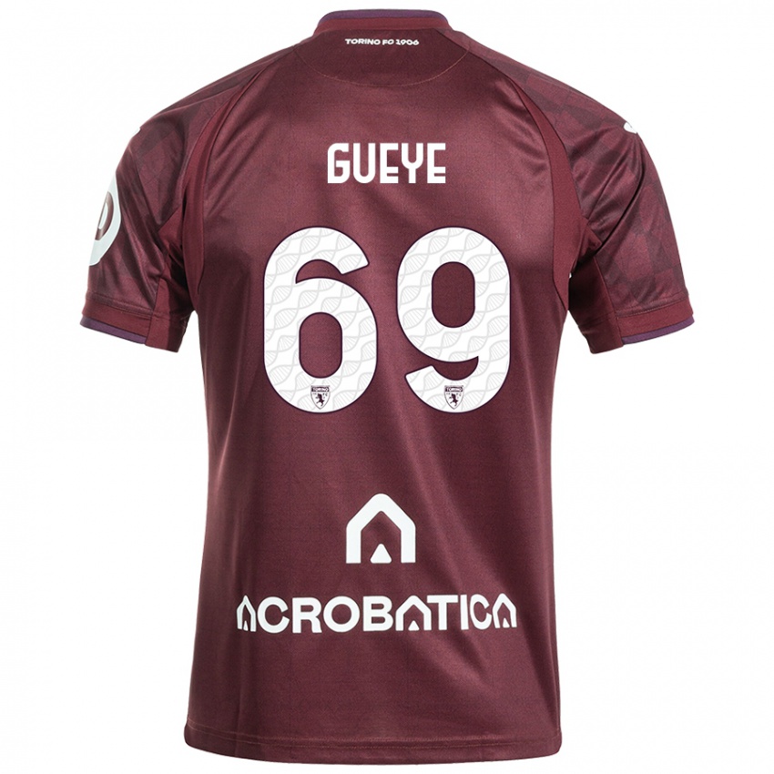 Criança Camisola Ousmane Gueye #69 Branco Castanho Principal 2024/25 Camisa