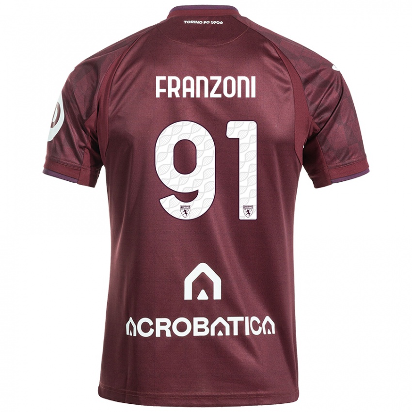 Criança Camisola Nicolò Franzoni #91 Branco Castanho Principal 2024/25 Camisa