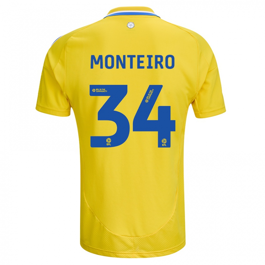 Criança Camisola Diogo Monteiro #34 Azul Amarelo Alternativa 2024/25 Camisa