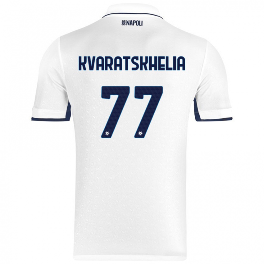 Criança Camisola Khvicha Kvaratskhelia #77 Azul Real Branco Alternativa 2024/25 Camisa