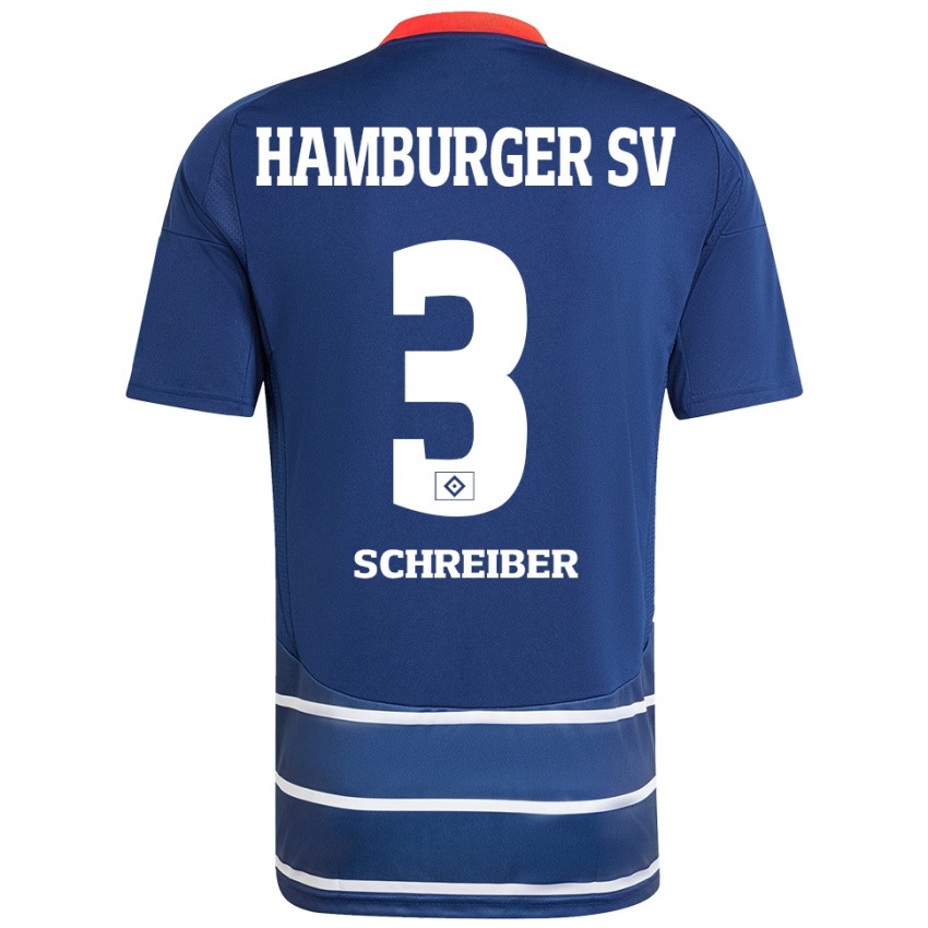 Criança Camisola David Schreiber #3 Azul Escuro Alternativa 2024/25 Camisa