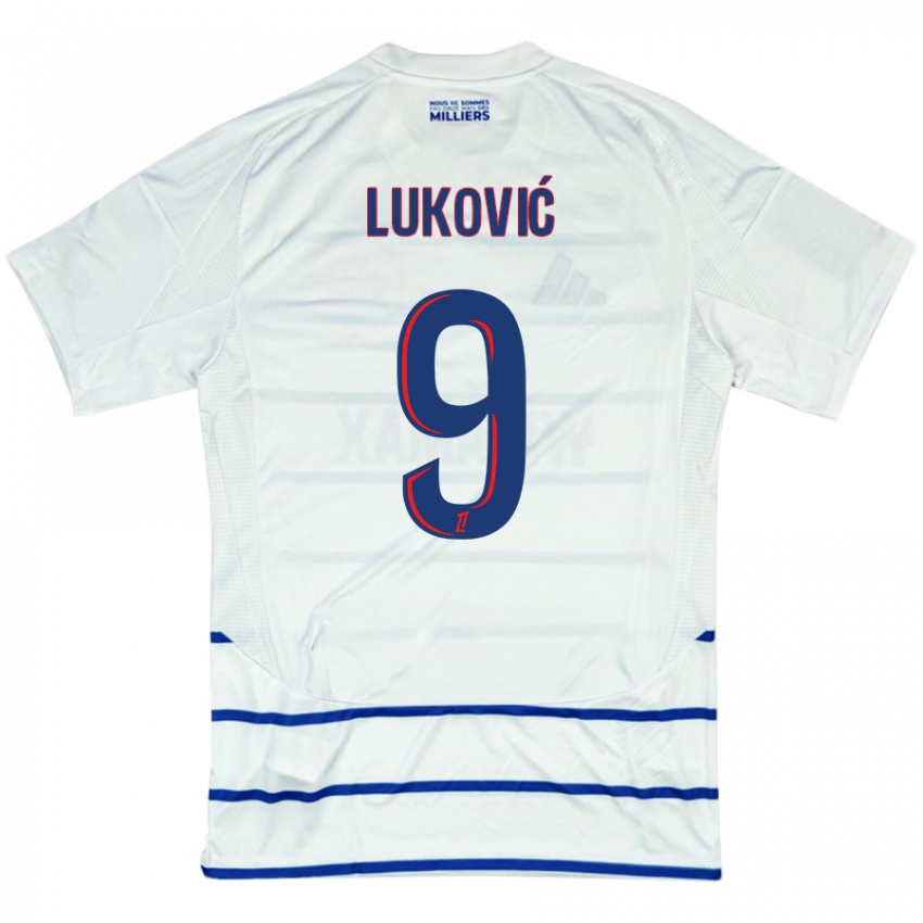 Criança Camisola Milos Lukovic #9 Azul Branco Alternativa 2024/25 Camisa