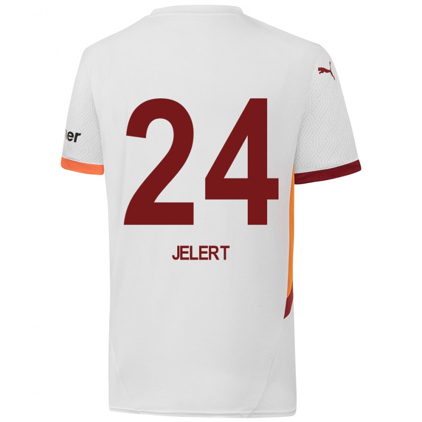 Criança Camisola Elias Jelert #24 Branco Amarelo Vermelho Alternativa 2024/25 Camisa