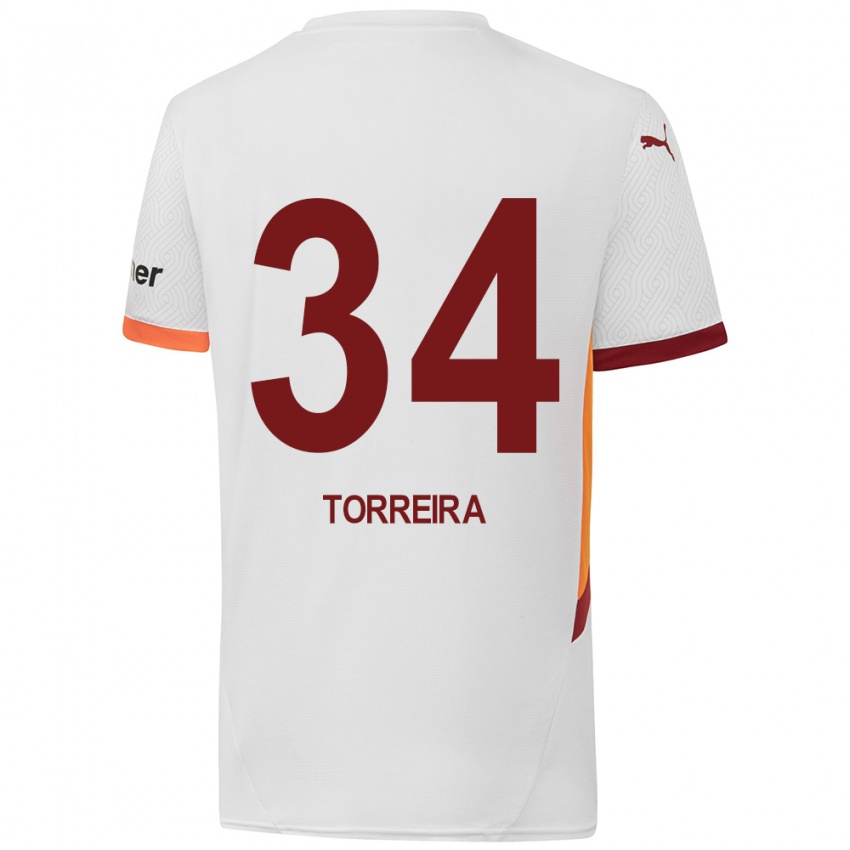 Criança Camisola Lucas Torreira #34 Branco Amarelo Vermelho Alternativa 2024/25 Camisa