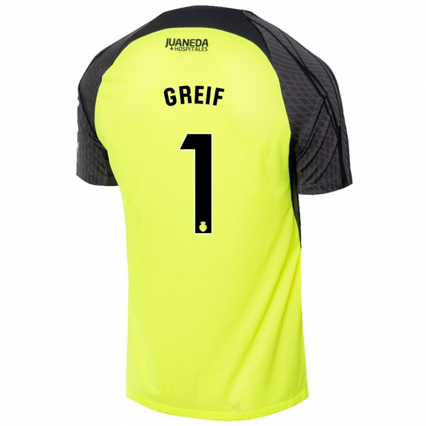 Criança Camisola Dominik Greif #1 Verde Fluorescente Preto Alternativa 2024/25 Camisa