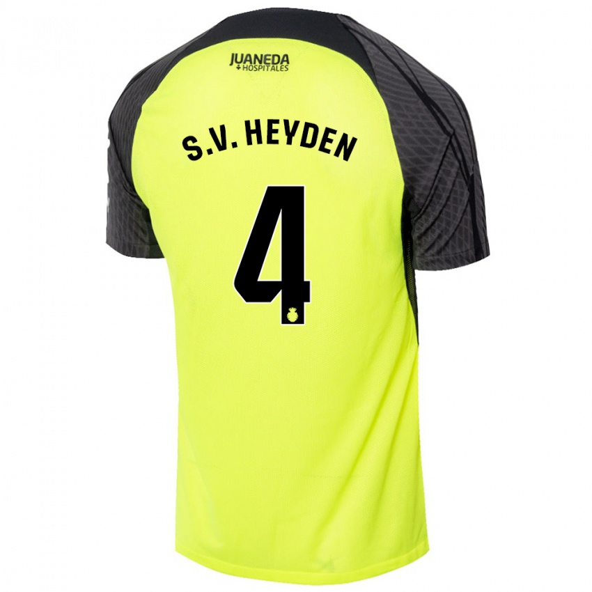 Criança Camisola Siebe Van Der Heyden #4 Verde Fluorescente Preto Alternativa 2024/25 Camisa