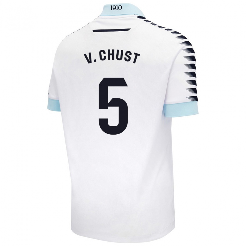 Criança Camisola Victor Chust #5 Azul Branco Alternativa 2024/25 Camisa